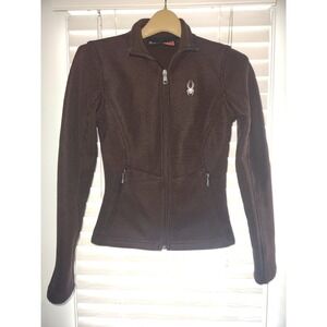 Spyder Women's Full Zip Knit Fleece Lined Jacket Brown Size XS